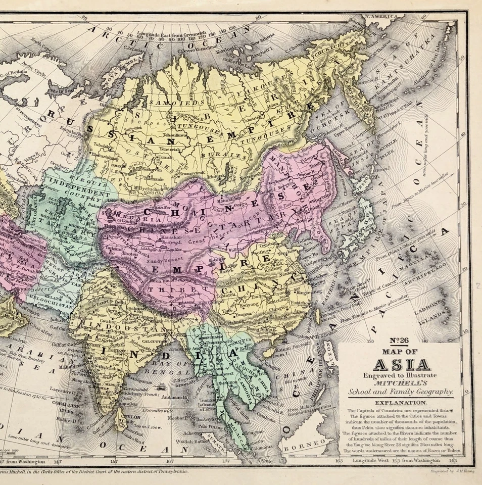 ANTIQUE  1852  ASIA Map ORIGINAL  (10X8)  HINDOOSTAN - PERSIA - RUSSIAN EMPIRE - Image 3 of 3