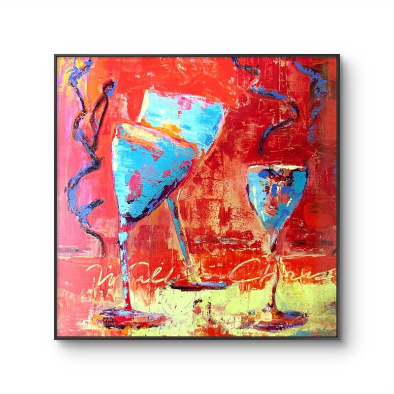 Wine Abstract Oil & Cold Wax on Wood 12"x12"  Expressionsim Wine Bar Home