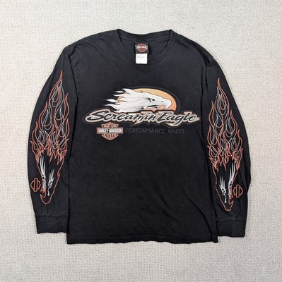 Harley Davidson Men's Medium Screamin' Eagle Flames Alaska Long Sleeve Black Y2K