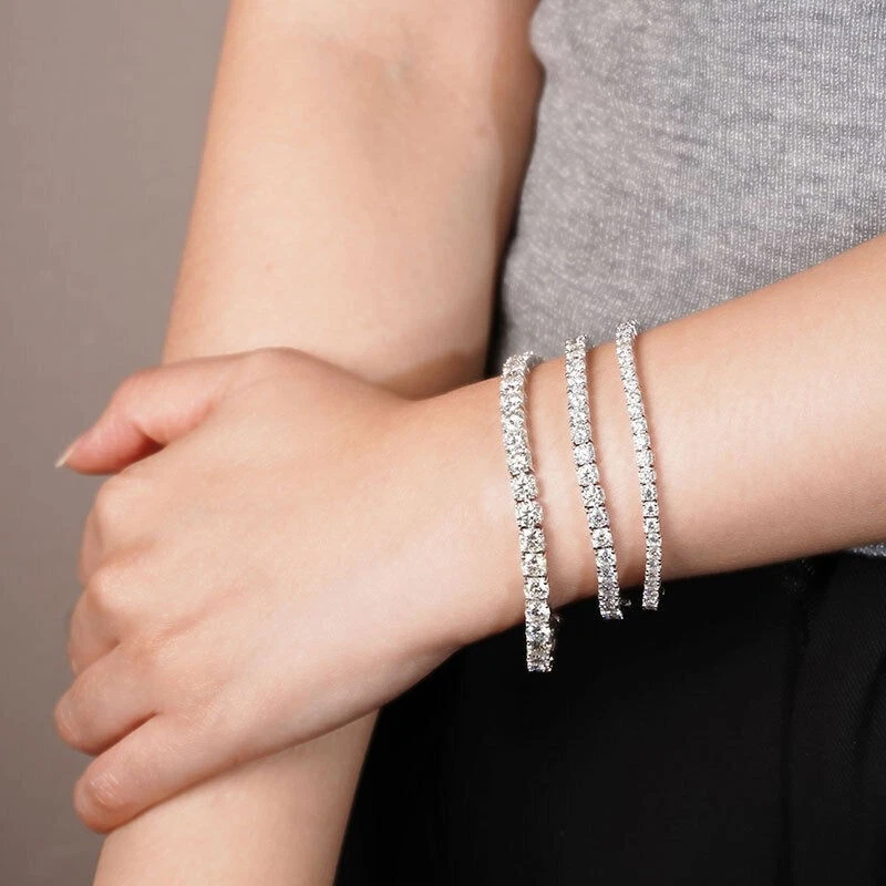 2-6.5mm Round Moissanite Tennis Chain Bracelet 925 Sterling Silver PASSES TESTER - Image 2 of 4