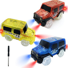Tracks Cars Replacement with LED Light Glow Car Toys, Glow in The Dark, Race Car