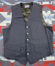 Vintage Pendleton Wool Vest Mens S/M Tartan Navy Metal Button Up Flaw