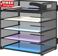 5 Trays Paper Organizer Letter Tray with Handle-Mesh Desk File Holders, Paper So