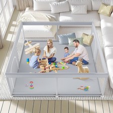 Grey Extra Large Baby Playpen 79x79 Breathable Mesh