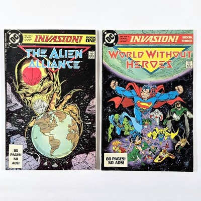LOT OF 2 INVASION! #1, #3 DC COMICS 1988 THE ALIEN ALLIANCE WORLD WITHOUT HEROES