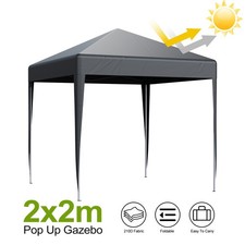 Image of 2m x 2 m Pop Up Gazebo Marquee Outdoor Garden Party Tent Canopy Black/Grey/Blue