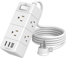 5Ft Outlet Extender Power Strip - Flat Plug Extension Cord with 6 Outlets and 3