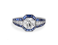 Pretty Simple Antique Style 1.36CT Old European Cut CZ  Blue Sapphire FN Ring