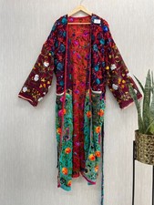Bohemian Kimono Jacket Hand Embroidery Floral Multicolor Patch Kimono Robe