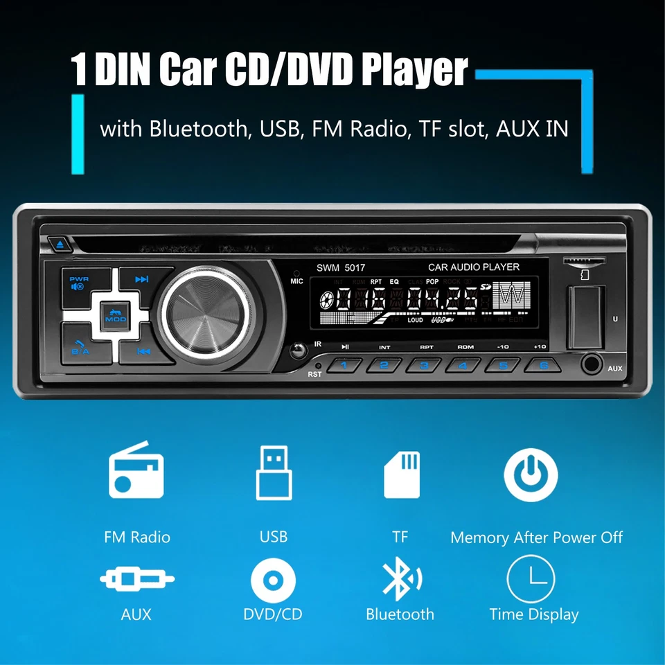 Single 1 DIN Car Stereo Bluetooth CD DVD Player FM AM RDS Radio MP3 USB AUX - Image 2 of 4