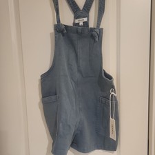 Zenana Dusty Blue Denim Sleeveless Overall Romper with Pockets Size M Women