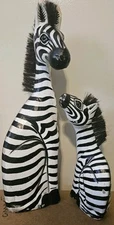 Rare Handcarved Wood Zebra Mom Baby Brush Hair *1Damaged , Paint Flaws On Both*