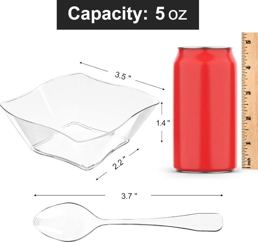 5 oz Mini Dessert Cups with Spoons Plastic Party Disposable Serving Bowls 5 Pack - Image 2 of 4