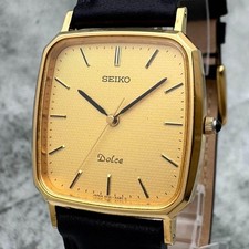 SEIKO DOLCE 5E31-5A80 Square Rectangular Gold Dial Quartz Vintage Men's Watch