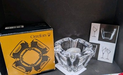 Orrefors Sweden MAX Crystal Votive Tealight Candle Holder Anna Ehrner New Label