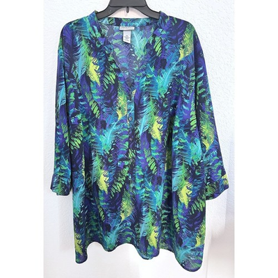 #ad Maggie Barnes CATHERINES Coastal Granny Floral Hawaiian Beach Tunic Plus Sz. 3X $25.99