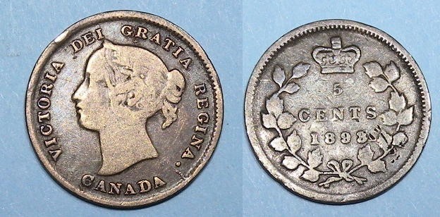 SILVER! SILVER! SILVER! 1898 CANADA 5 CENTS VF AUCTION COMP $44 #583-11