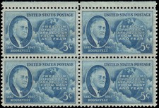 US Scott # 933, Franklin D. Roosevelt, Block of (4) 1945 5¢ Stamps MNH