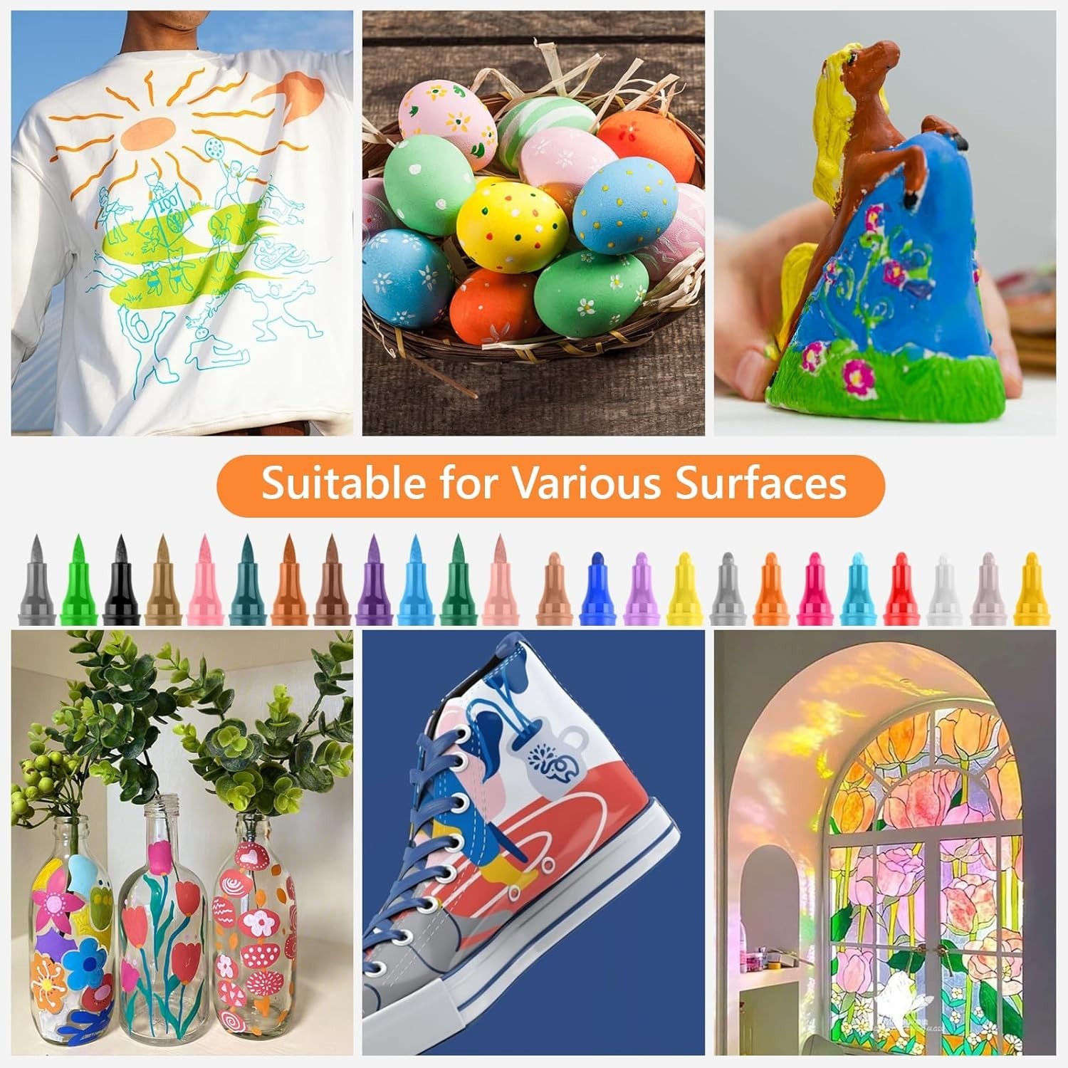 24 COLORS DUAL TIP ACRYLIC PAINT MARKER PENS SET Painting Canvas Art Supplies