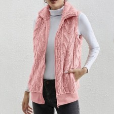 Ladies Body Warmer Gilet CHECK Zip Up Jacket Coat Plus Size Fleece Fur Waistcoat