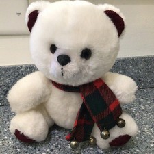 Vtg Applause Holiday Jingles Bear Plush White 8"