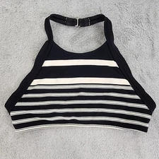 Vintage Cole of California Striped Halter Neck Swim Top Size S Black Cream Crop