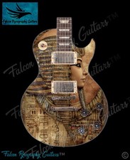 Handmade Bespoke Pyrography 24k Leaf Egyptian Inspired LP Style Electric Guitar