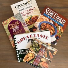 Lot Of 5 Cookbooks Slow Cooker Cookbook, George Forman, Low Fat, Light, Grilling