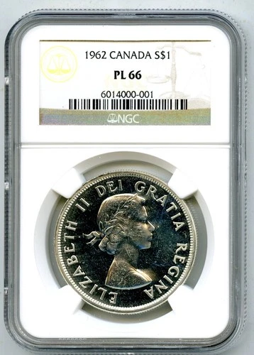 1962 $1 CANADA SILVER VOYAGEUR DOLLAR NGC PL66 PROOF LIKE SCARCE HIGH GRADE