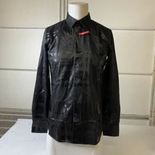 PLATINI Long Sleeve Modern Fit Foiled Shirt Men's Size S Black