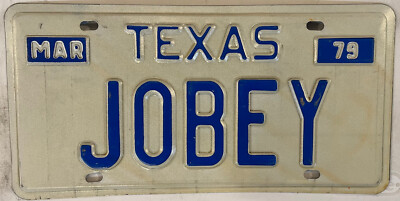 Vanity JOBEY JOBY JOB license plate Jobie Jobi Jobina Jobyna Jobe Joba Djobi TX