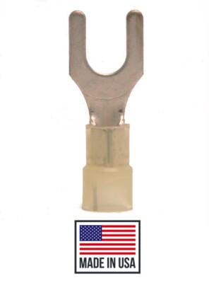 (100) 12-10 Ga 1/4 NYLON (FORK) SPADE TERMINAL ELECTRICAL CONNECTOR MADE IN USA