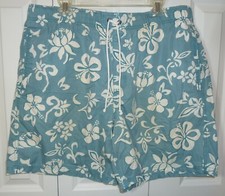 Men's BREAKWATER Swim Trunks Aqua Blue Hawaiian Floral Mesh Lined Sz XL