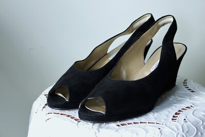 Pumps Peep Toe BRUNELLA Italy 41 Suede Echtleder Slingback Keilabsatz Vintage
