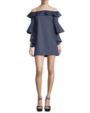 ALEXIS "RACHEL" NAVY BLUE COTTON OFF SHOULDER RUFFLE DRESS S SMALL