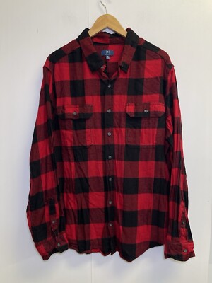George Button-Up Flannel Shirt Men's 2XL Long Sleeve Buffalo Plaid Flap Pockets
