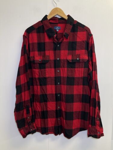 George Button-Up Flannel Shirt Men's 2XL Long Sleeve Buffalo Plaid Flap Pockets
