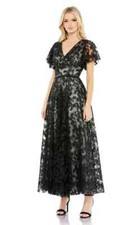 Mac Duggal Black Embroidered Beaded Flutter Sleeve Cocktail Dress Size 4 $698