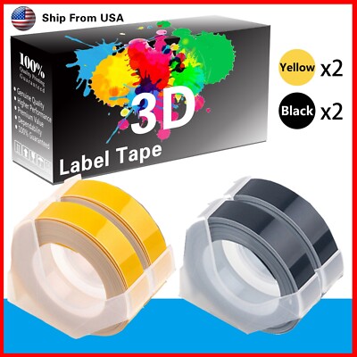 (2Yellow+2Black) 3D Label Tape Work for Dymo 1595GY Dymo 15447 Makers