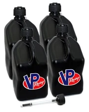 VP Racing 4-Pack Black Square Fuel Jugs Gas Can Alcohol W/ Cap-Filler Hose Combo
