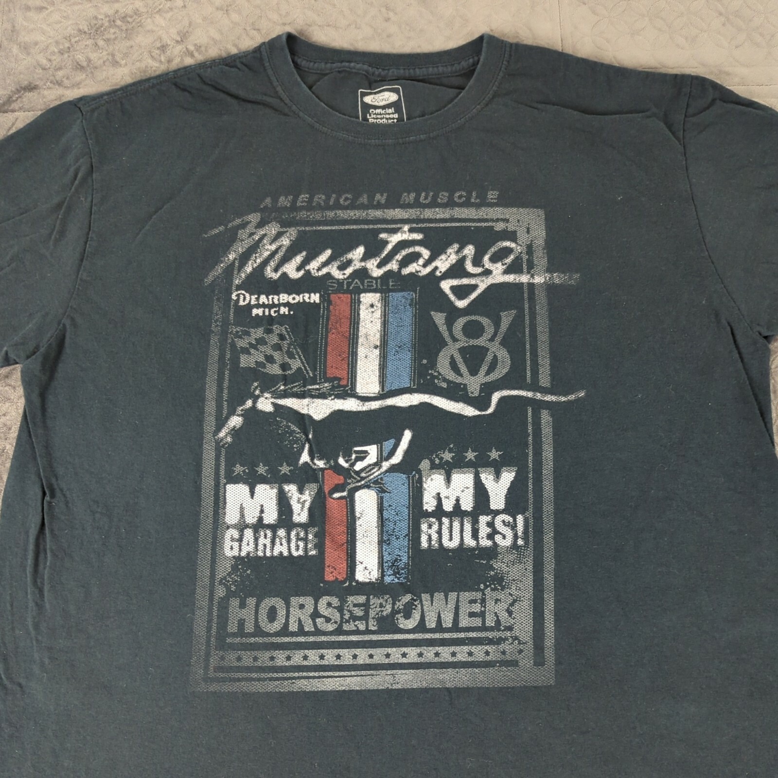 PONY Camicia Ford Mustang American Muscle prodotto ufficiale nera manica corta uomo XL