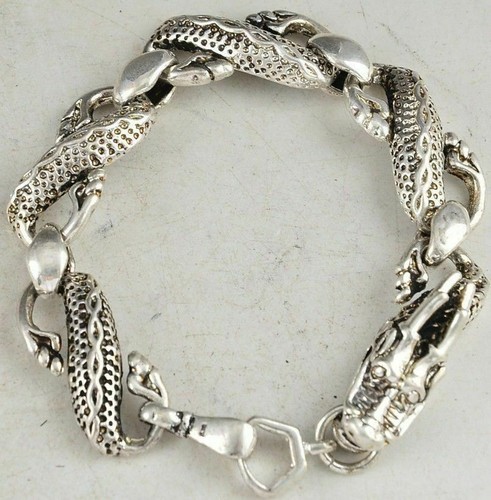 Asiatisches China Drachenkopf Tibet Silber Chinesisch Alt Handarbeit Armband - Bild 1 von 3