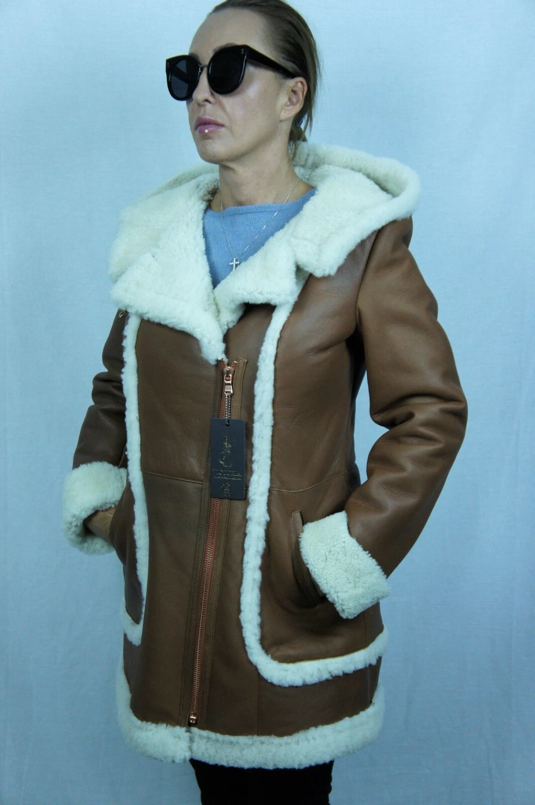 OFF WHITE Cappuccio Giacca Cappotto Giacca Cognac Orange 100% VERA PELLE DI PECORA NUOVO CON ETICHETTE XS 6XL