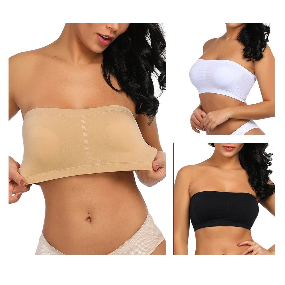 Double Women Plus Size Strapless Bra Bandeau Tube Removable Padded Top Stretchy