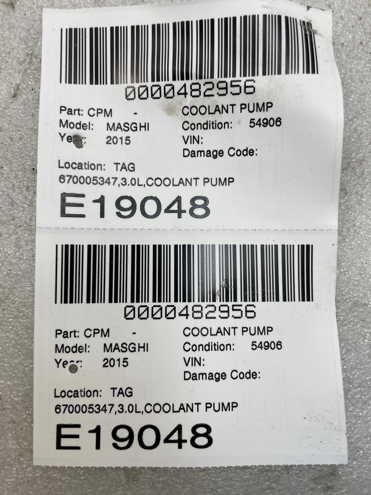 2015 MASERATI GHIBLI Coolant Pump 670005347 3.0L OEM