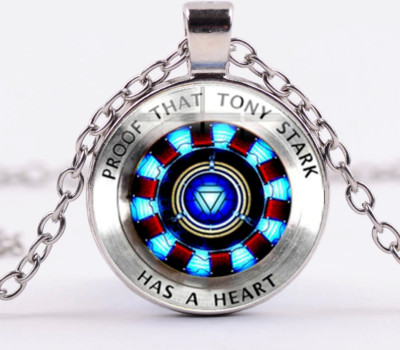 Iron Man PROOF THAT TONY STARK HAS A HEART Glass Dome PENDANT on 20'' Chain