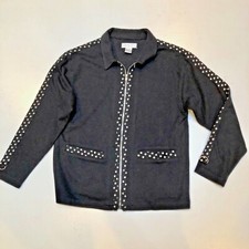 Euro Joy Paris, Milano Women’s Lt Wt Sweater Jacket. Sz M Full Zip Black, White