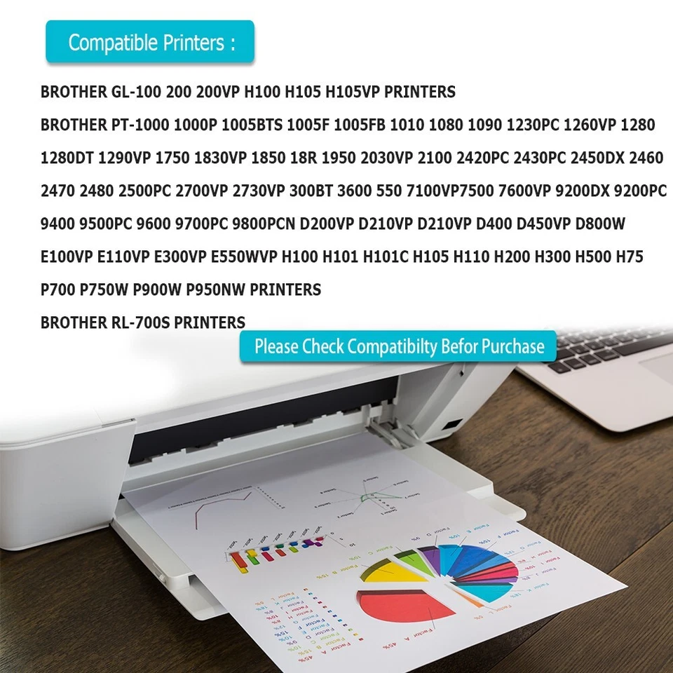5 Label Tape Black on White Compatible With Brother TZ221 PT-D800W E100VP E110VP - Image 2 of 4