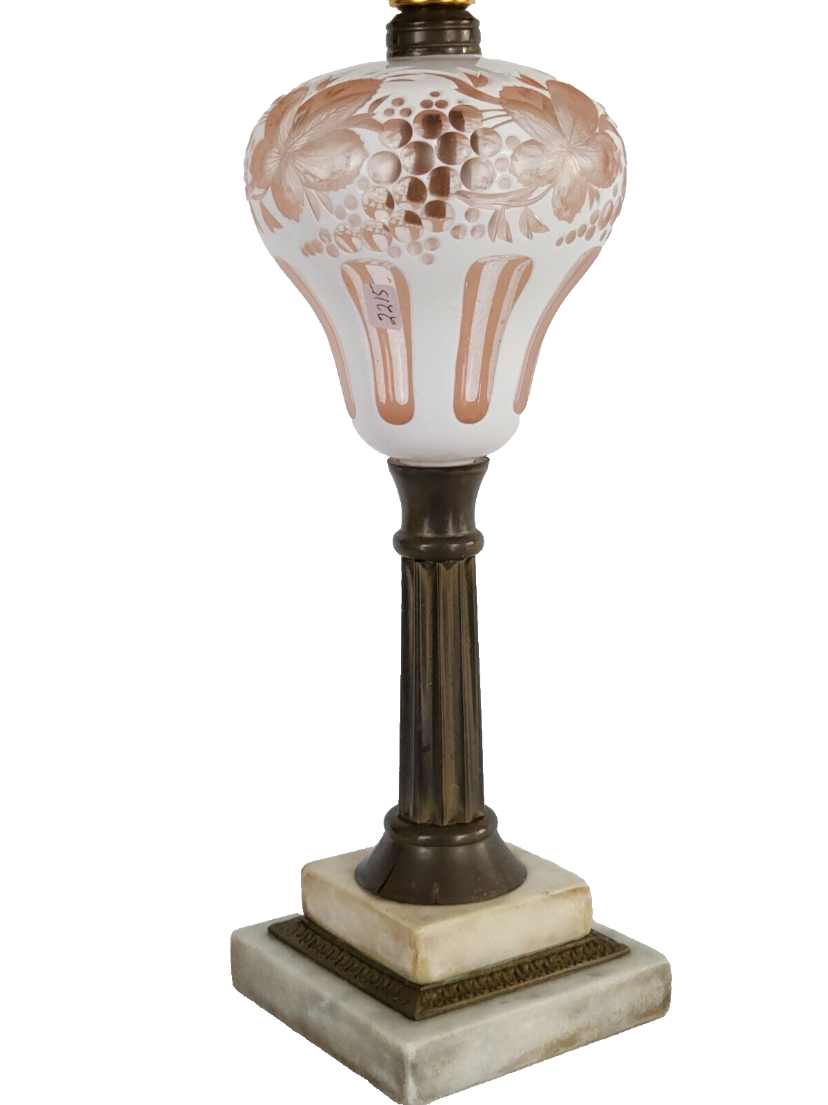 Kerosene Oil LAMP, Cut Glass, White Overlay to Pink, Brass, Marble, c1870, 15" t eBay