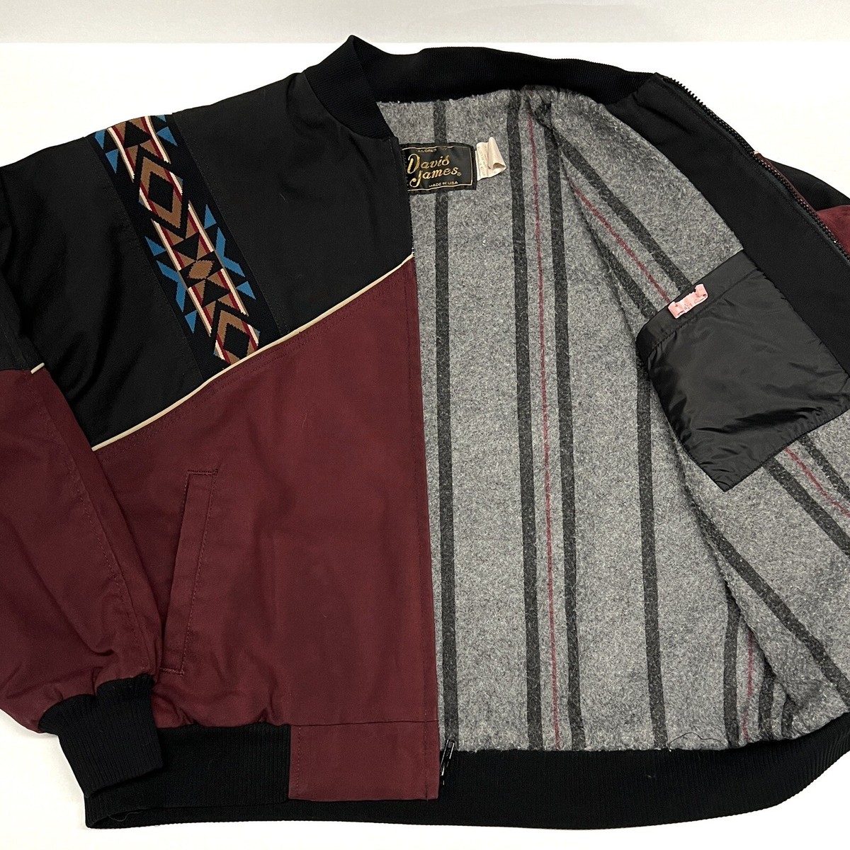 VTG DAVID JAMES Aztec Print Jacket Blanket Lined Distressed
